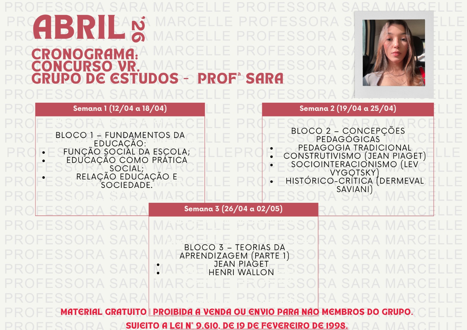 Cronograma de estudos de abril, concurso de Volta Redonda