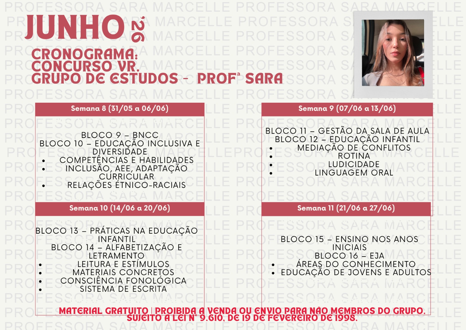 Cronograma de estudos de junho, concurso de Volta Redonda