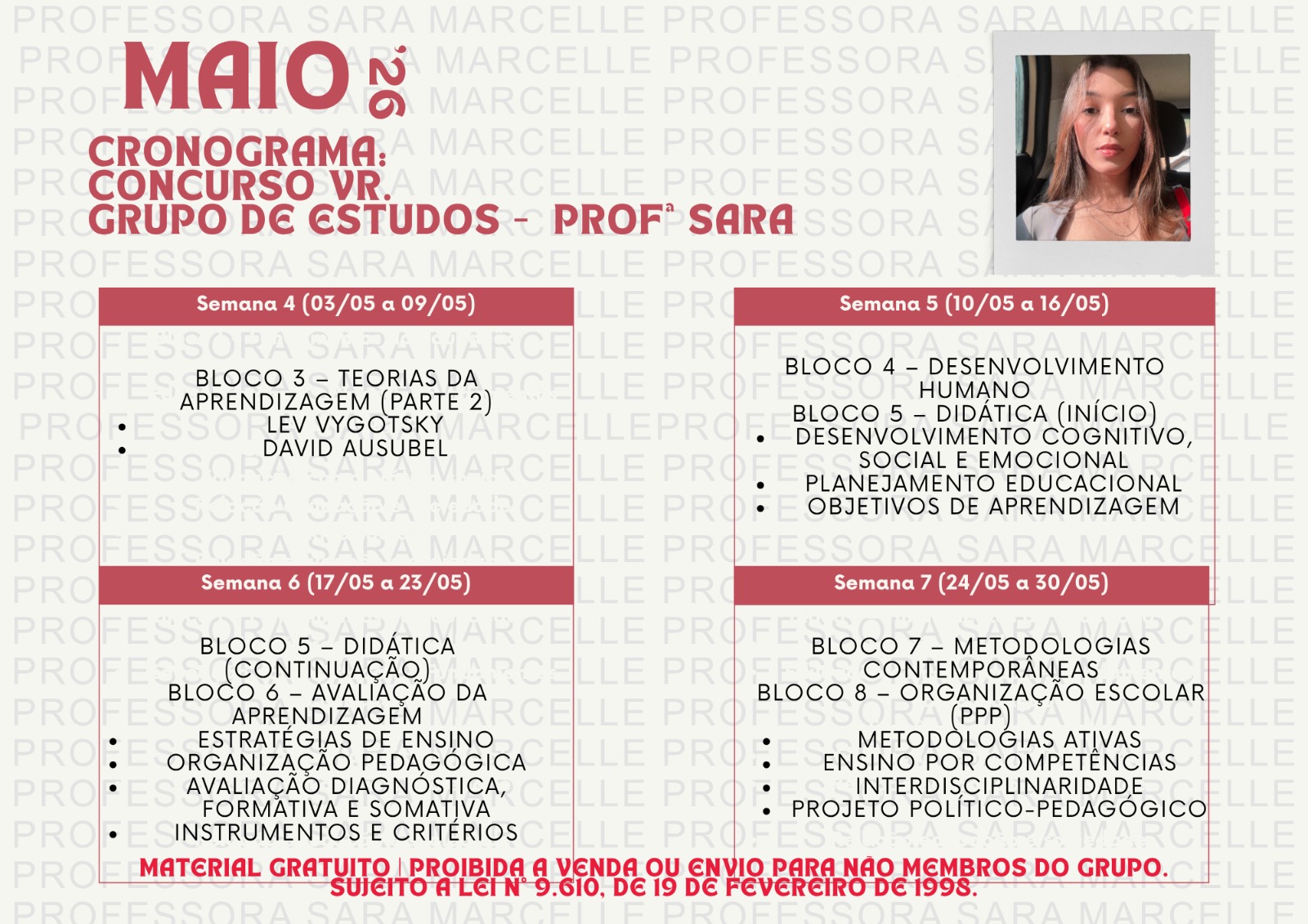 Cronograma de estudos de maio, concurso de Volta Redonda